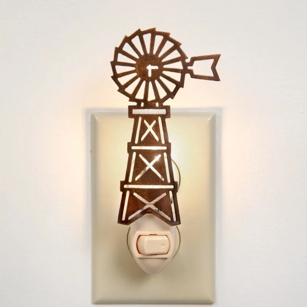 Farmhouse Windmill Night Light Laser‎ Cut Metal On/Off Switch Bulb Included